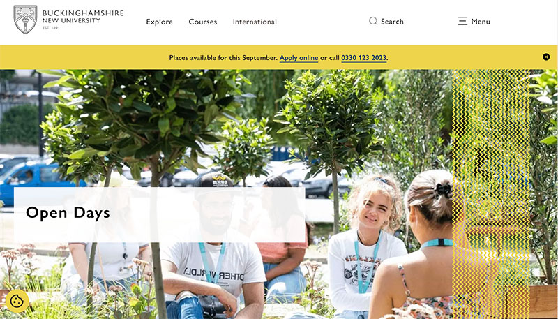 Image of Bucks New University website homepage