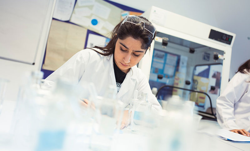 A Science student in the lab at Kings